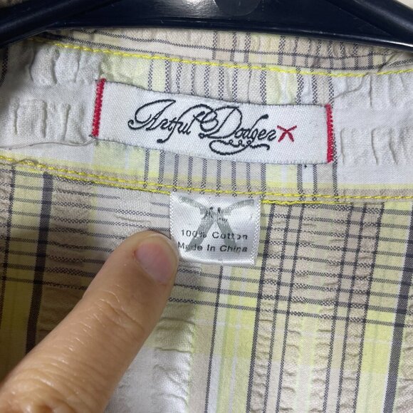 Artful Dodger Men's SS Yellow Gray Plaid Skull Print Button-up Shirt XL! - Picture 4 of 6